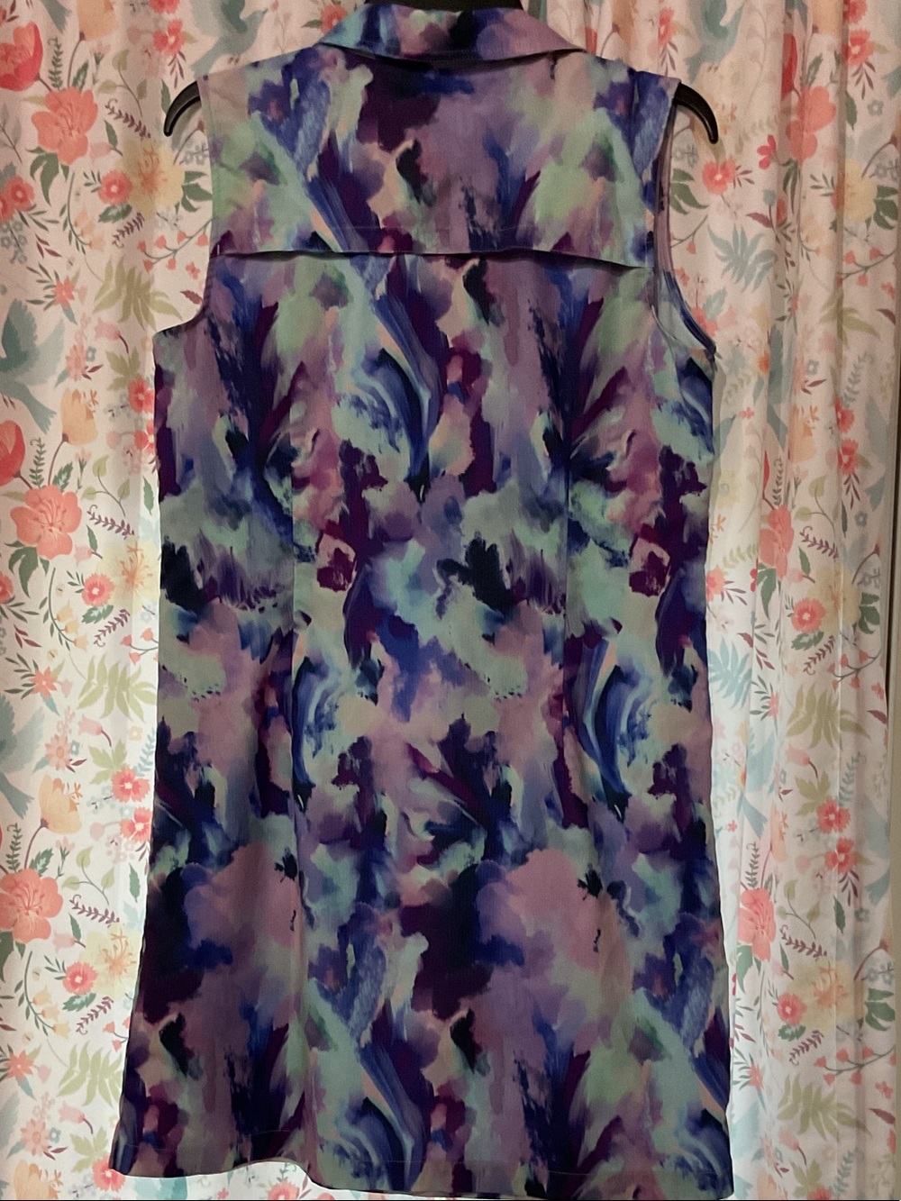 Reel Legends Sleeveless Watercolor Print Shift Dress in Purple and Teal - Picture 2 of 5